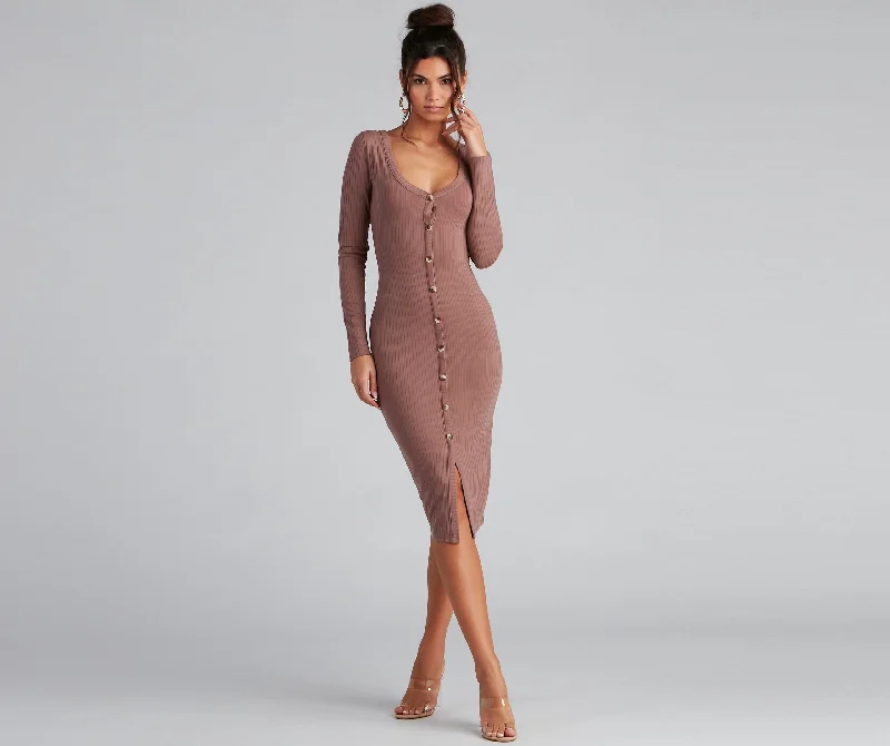 Exclusive Deals Just for You!Cute As A Button V-Neck Midi Dress