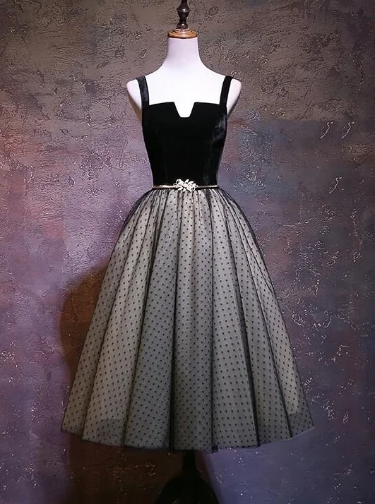 Special Discounts Inside!Cute Black Tea Length Tulle With Velvet Straps Party Dress, A-Line Tulle Homecoming Dress cg12002 Special Discounts Inside!Cute Black Tea Length Tulle With Velvet Straps Party Dress, A-Line Tulle Homecoming Dress cg12002