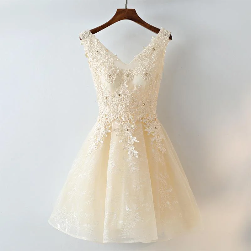 Incredible Savings Inside!Cute Light Champagne Lace Knee Length Party Dress homecoming dress cg12087 Incredible Savings Inside!Cute Light Champagne Lace Knee Length Party Dress homecoming dress cg12087
