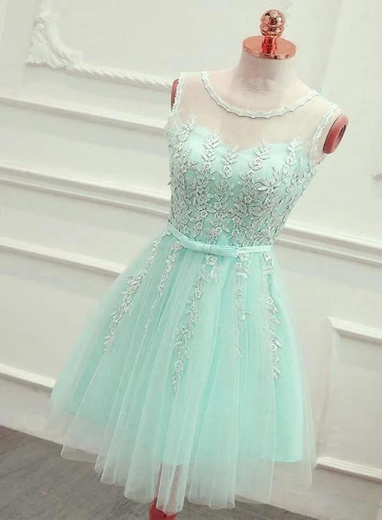 Shop Early, Save Big!Cute Mint Green Tulle Short Party Dress With Lace Applique, Homecoming Dress   cg13175