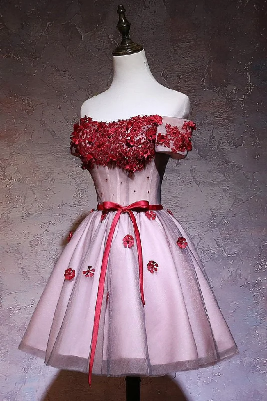 One Day Only – Huge Savings!Cute Red Off Shoulder Tulle Lace Applique Homecoming Dress cg12874 One Day Only – Huge Savings!Cute Red Off Shoulder Tulle Lace Applique Homecoming Dress cg12874