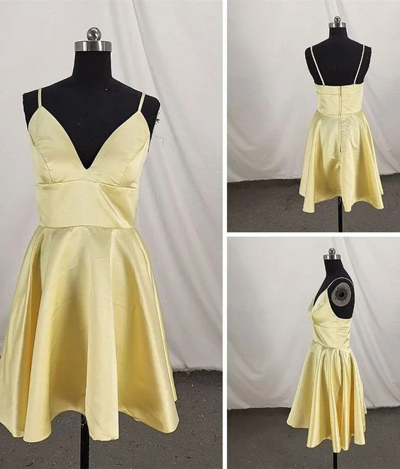 Seasonal Sale – Shop Now!Cute Satin Straps Knee Length Party Dress, Light Yellow Homecoming Dress cg12264 Seasonal Sale – Shop Now!Cute Satin Straps Knee Length Party Dress, Light Yellow Homecoming Dress cg12264