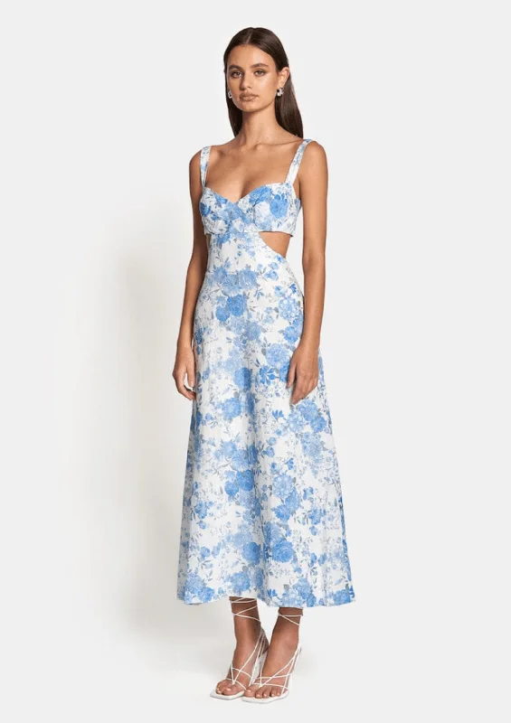 Save More When You Shop More!Delilah Cut Out Midi Dress - Sky Blue Floral