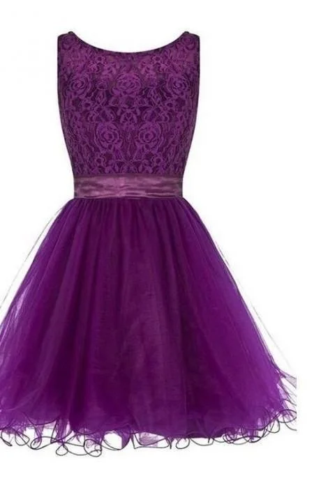 Unmissable Offers Await!Elegant Purple A Line Lace Short Homecoming Dress   cg12798