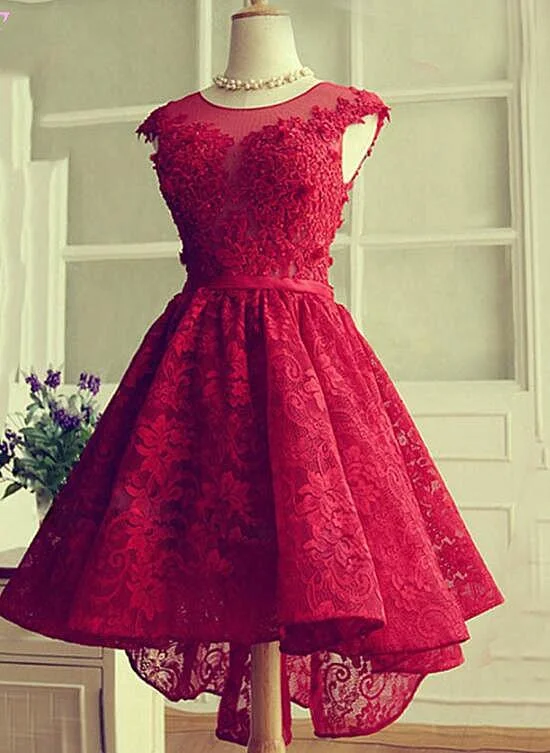 Time to Save Big!Fashionable Wine Red Lace High Low Party Dress, Lace Homecoming Dress cg12803 Time to Save Big!Fashionable Wine Red Lace High Low Party Dress, Lace Homecoming Dress cg12803