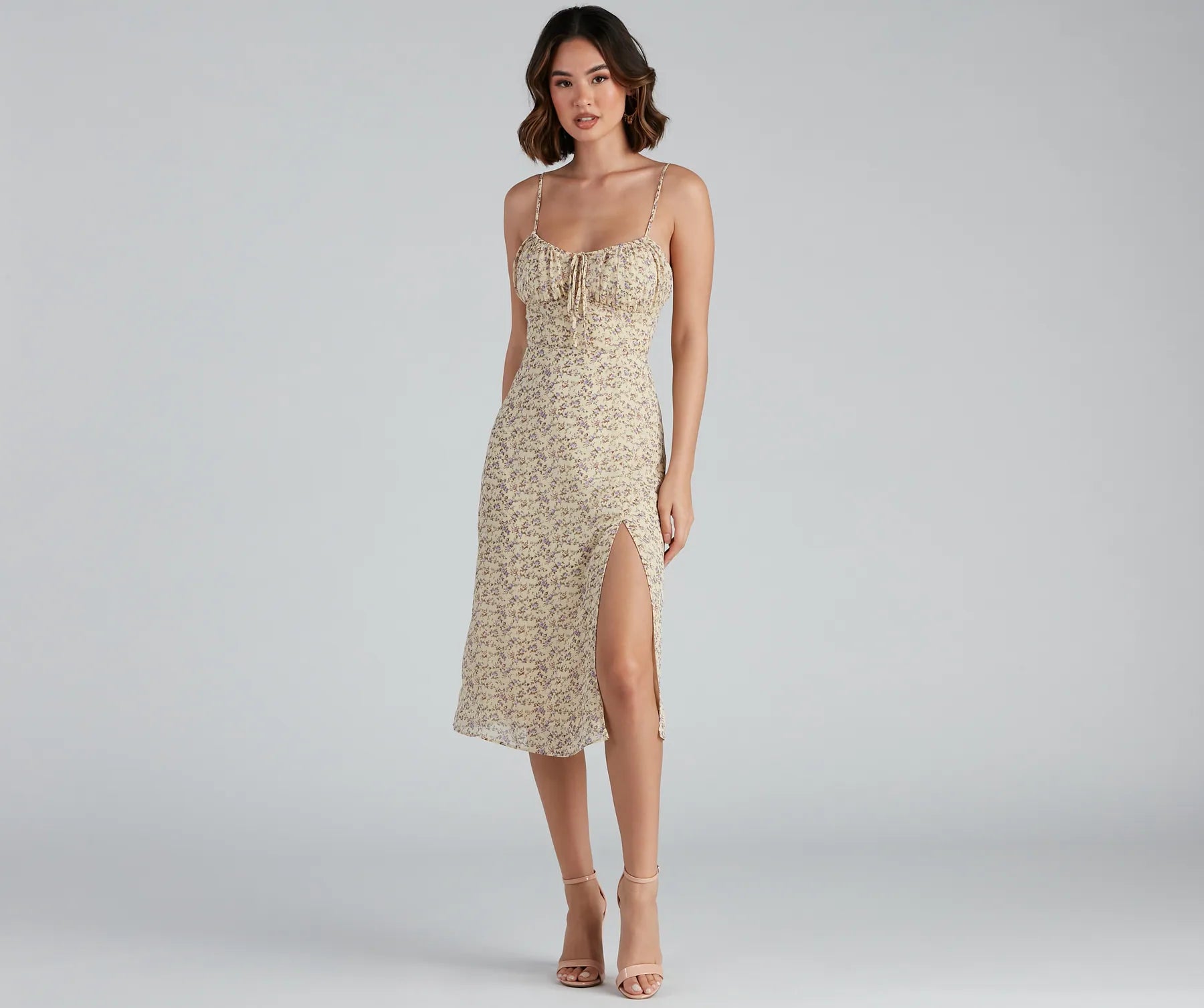 Biggest Sale of the Season!Floral Retreat Chiffon Sweetheart Midi Dress