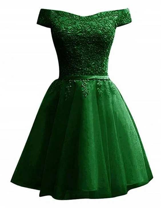 Get It Before It’s Gone!Green Off The Shoulder Lace Homecoming Dress   cg12314