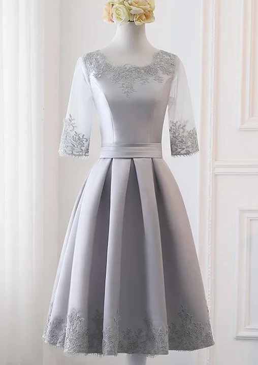 Flash Sale – Act Fast!Grey Simple Knee Length Satin Short Sleeves Party Dress, Wedding Party Dress Homecoming Dress cg13076 Flash Sale – Act Fast!Grey Simple Knee Length Satin Short Sleeves Party Dress, Wedding Party Dress Homecoming Dress cg13076