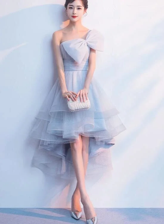 Shop Smart, Save Big!Grey Tulle One Shoulder High Low Party Dress, Grey Homecoming Dress with Bow cg12262 Shop Smart, Save Big!Grey Tulle One Shoulder High Low Party Dress, Grey Homecoming Dress with Bow cg12262
