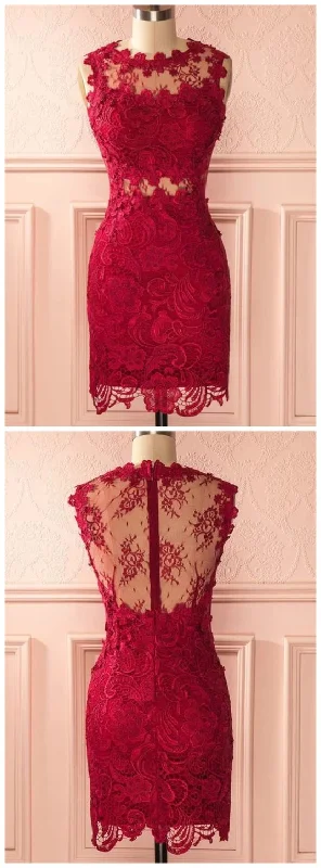 Buy More, Pay Less!Homecoming Dresses Sheath Red Lace Dress   cg14216