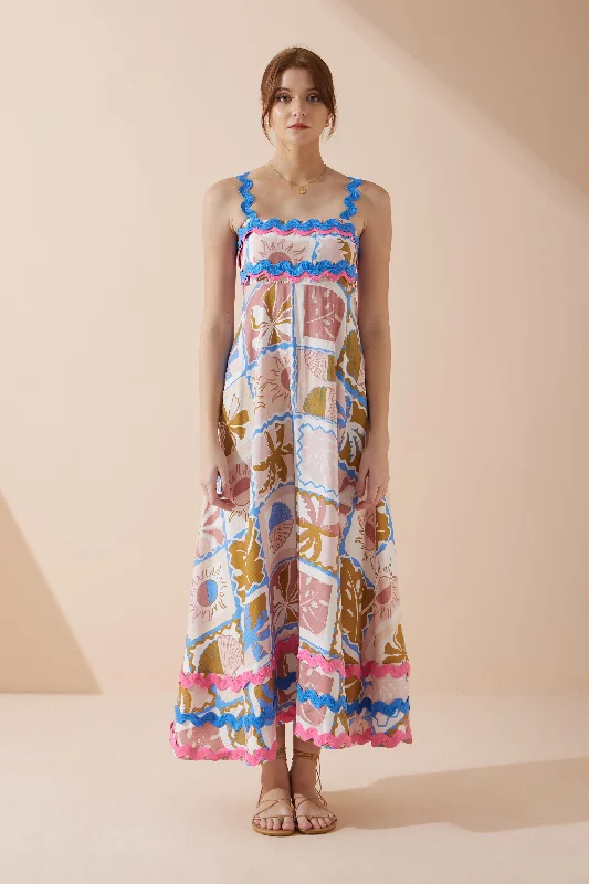 Massive Price Cuts!Ismerie Pink Tropical Ric Rac Maxi Dress