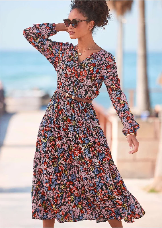 Time to Snag a Bargain!Button Down Midi Dress - Purple Multi