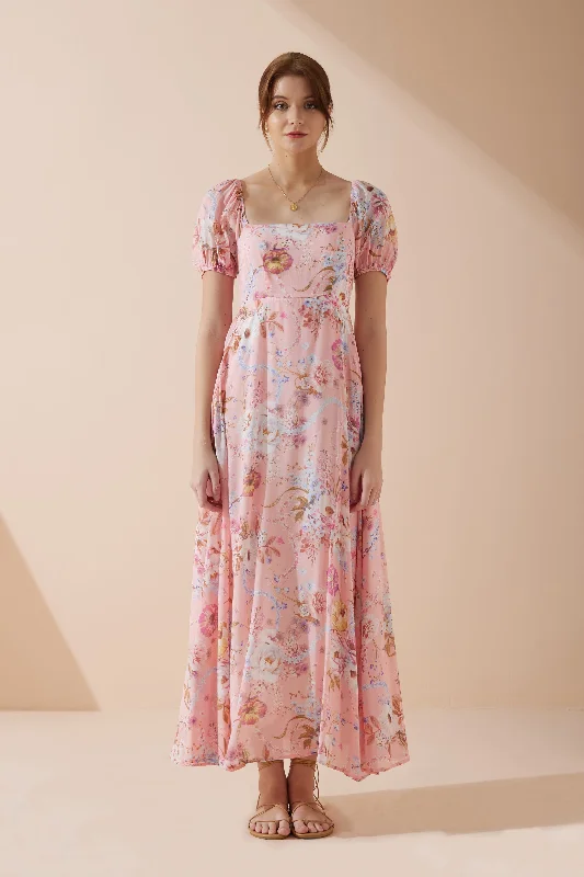Snag the Best Prices Now!Juliette Pink Floral Puff Sleeve Maxi Dress