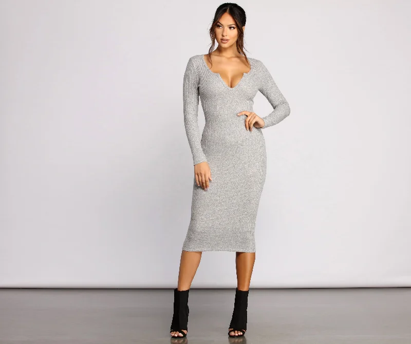 Everything Must Go!Keepin' Knit Simple Ribbed Midi Dress