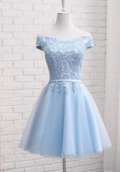 Don't Miss Out!Lace Off Shoulder Fluffy Puffy Tulle Bridemaid Midi Dress homecoming dresses   cg9169