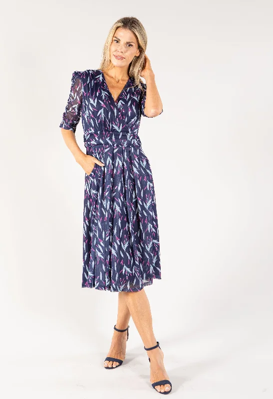 Save Like Never Before!Leaf Print Mesh Wrap Midi Dress