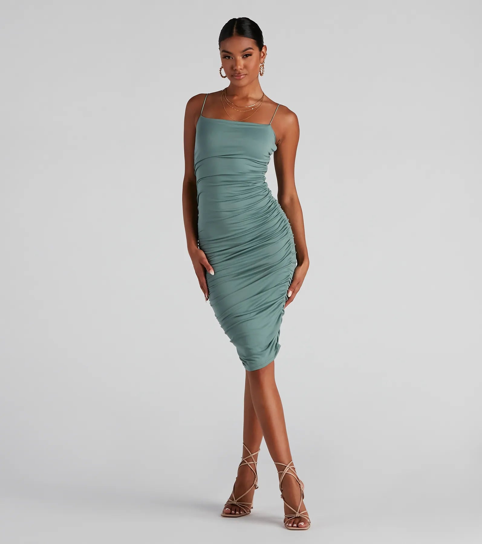 Your Favorite Items on Sale Now!Level Up Ruched Knit Midi Dress
