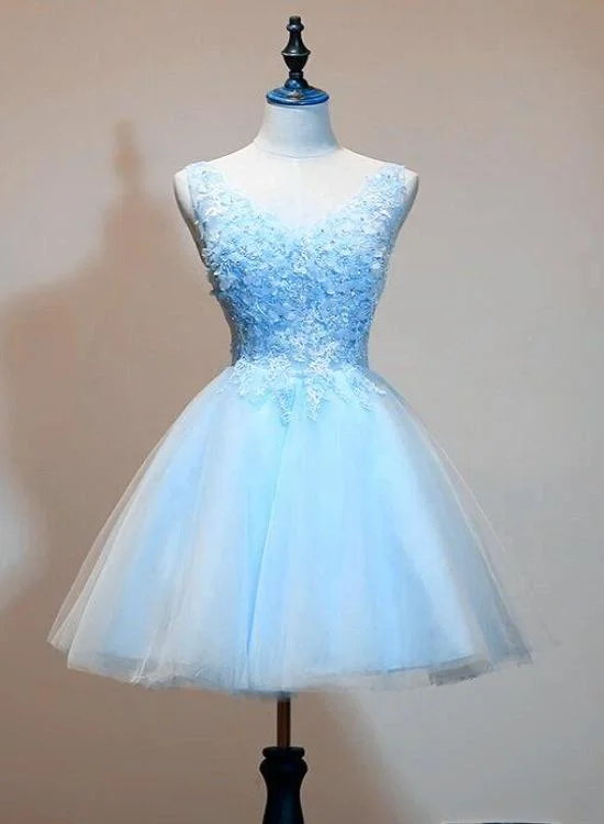 Act Fast – Limited Time Savings!Light Blue Tulle Short Party Dress With Lace Applique, V-Neckline Homecoming Dress cg12804 Act Fast – Limited Time Savings!Light Blue Tulle Short Party Dress With Lace Applique, V-Neckline Homecoming Dress cg12804