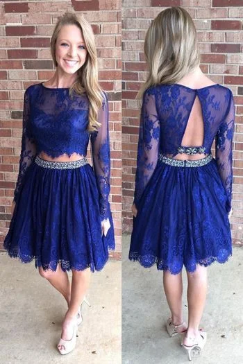 Only a Few Left – Order Now!Long sleeve blue Homecoming Dress    cg13499