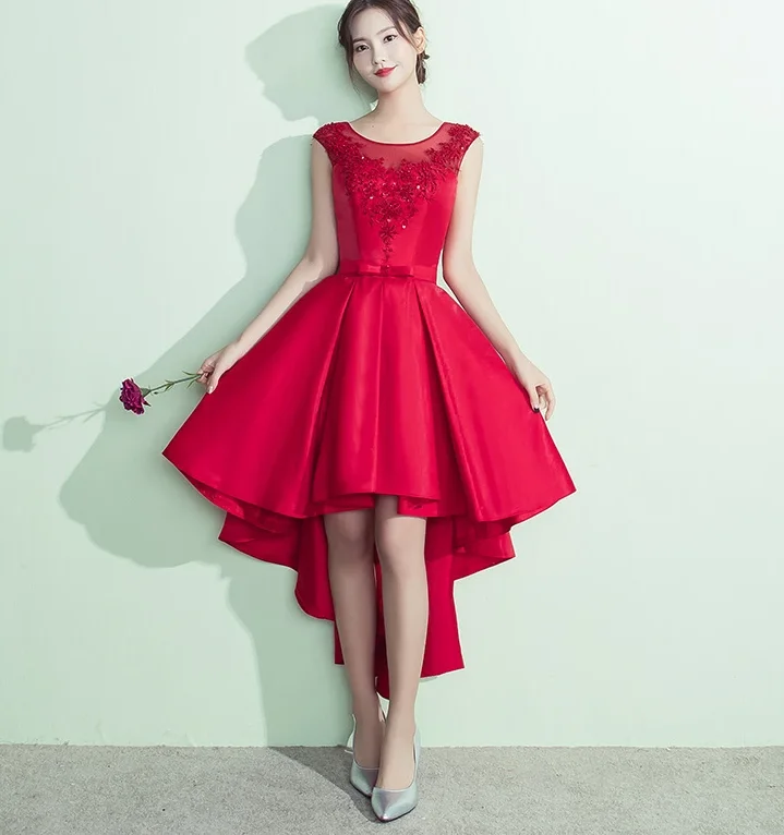 Limited Stock Available!Lovely Satin High Low Round Neckline Party Dress, Red Homecoming Dress cg13074 Limited Stock Available!Lovely Satin High Low Round Neckline Party Dress, Red Homecoming Dress cg13074