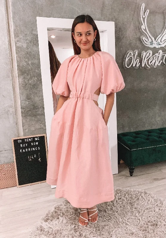 Time to Snag a Bargain!Mimosa Cutout Pink Midi Dress
