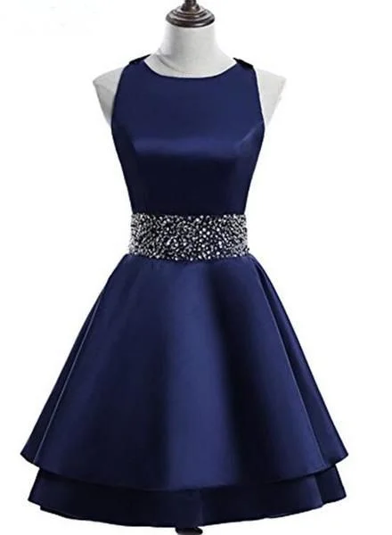 Best Offers of the Month!Navy Blue Satin Layers Cross Back Homecoming Dress cg13148 Best Offers of the Month!Navy Blue Satin Layers Cross Back Homecoming Dress cg13148