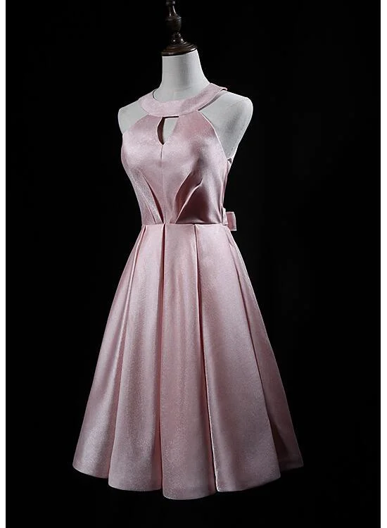 Get More, Spend Less – Shop Now!Pink Cute Short Satin Halter Homecoming Dress With Bow cg12410 Get More, Spend Less – Shop Now!Pink Cute Short Satin Halter Homecoming Dress With Bow cg12410