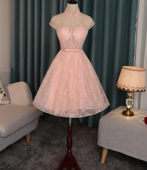 Hottest Discounts of the Year!Pink Lace High Neckline Short Homecoming Dress, Lace Lovely Formal Dresses cg13255 Hottest Discounts of the Year!Pink Lace High Neckline Short Homecoming Dress, Lace Lovely Formal Dresses cg13255