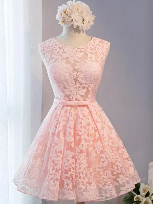 Save Like Never Before!Pink Lace Knee Length Party Dress, Homecoming Dress cg12689 Save Like Never Before!Pink Lace Knee Length Party Dress, Homecoming Dress cg12689