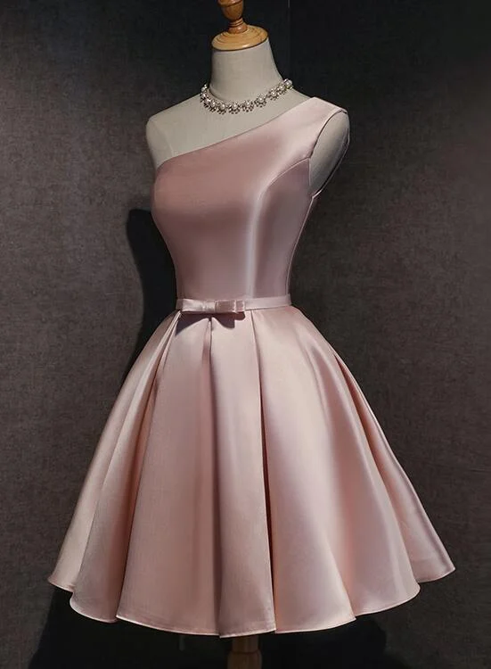 Buy More, Save More!Pink Satin One Shoulder Homecoming Dress   cg12022
