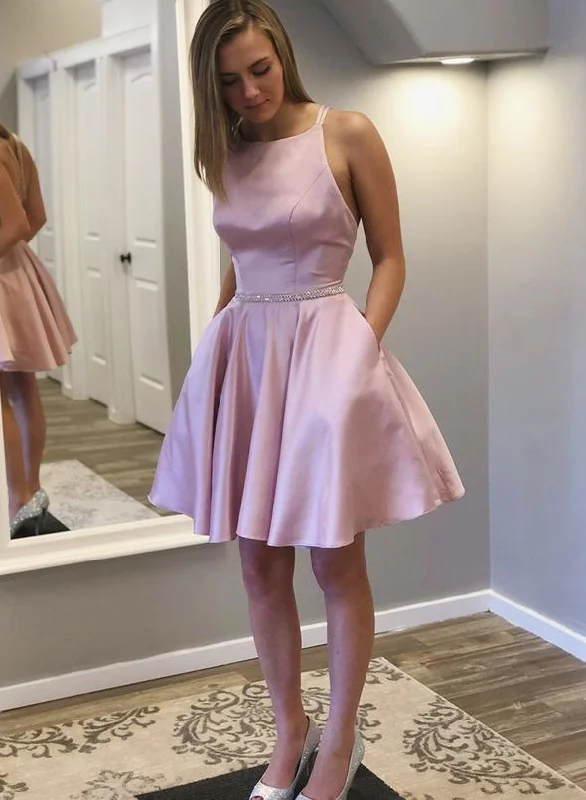 Huge Price Cuts Await!Pink satin short dress homecoming dress   cg12086