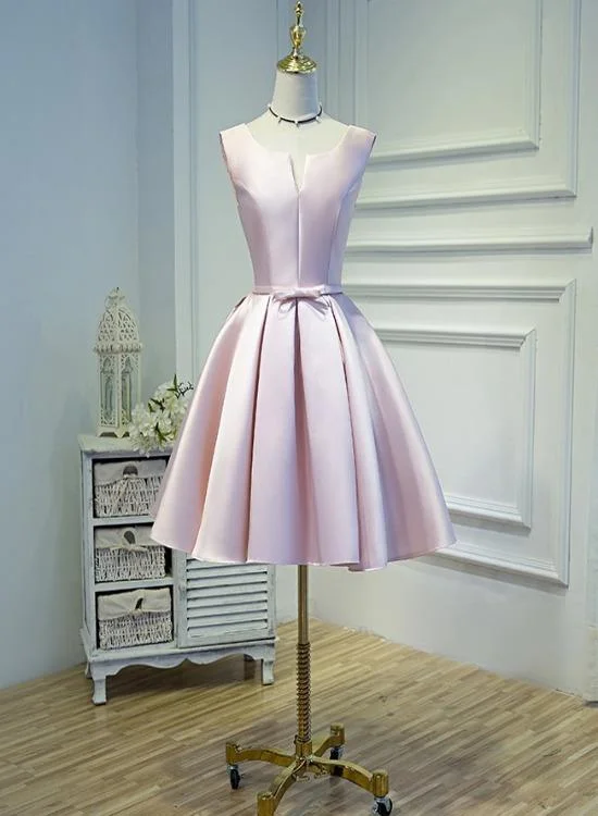 Find the Best Deals Here!Pink Short Satin Knee Length Homecoming Dress   cg12068