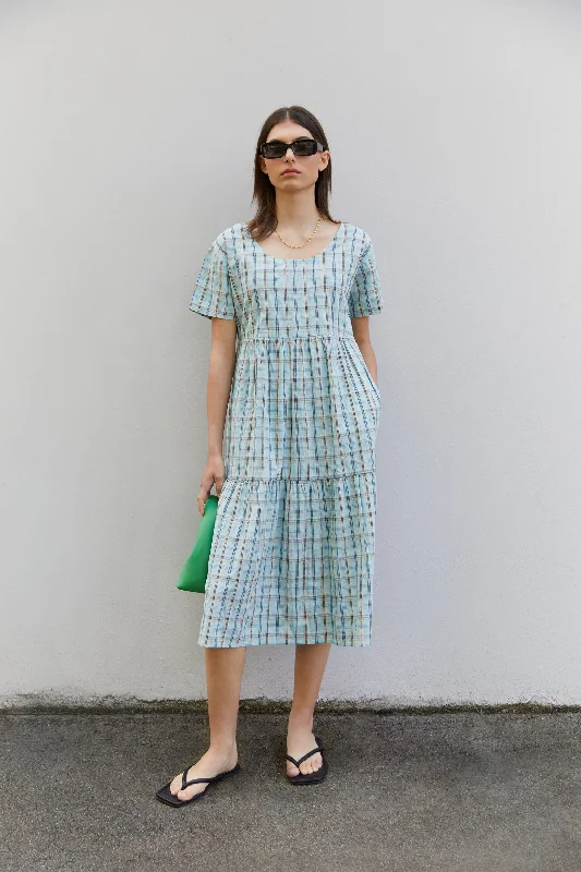 Every Deal is a Steal!PLAID TIERED MIDI DRESS
