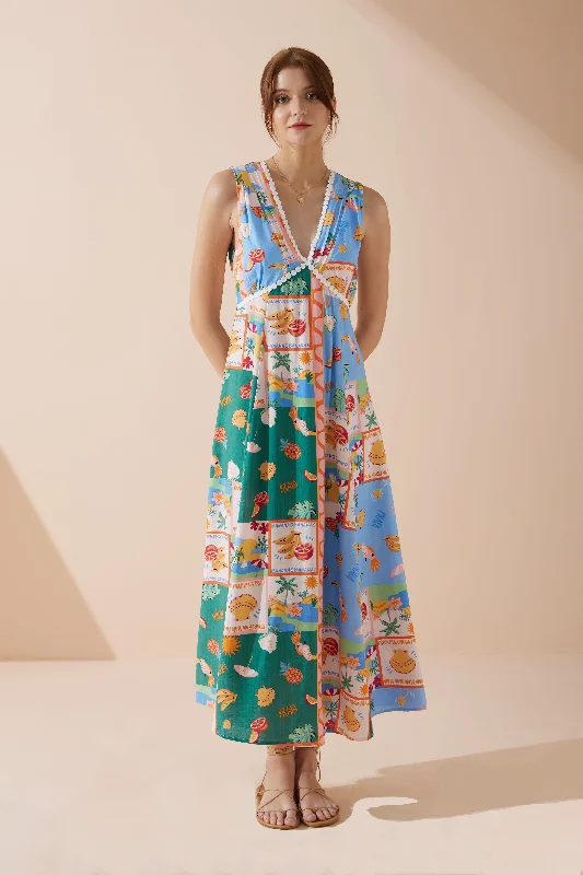 Save More When You Shop More!Praia Multicolour Tropical V-Neck Maxi Dress