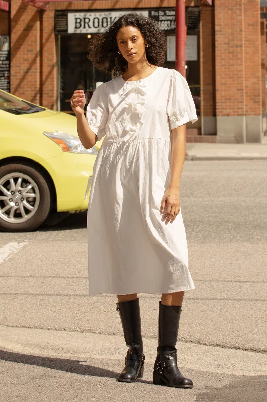Special Discounts Inside!PUFF SLEEVE MIDI DRESS WITH BOWS