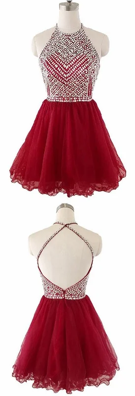 Best Offers of the Month!Red Homecoming Dress with Cross Back Strap    cg12434