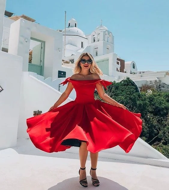 Time to Snag a Bargain!Red Off the Shoulder Party Dress  Homecoming Dresses    cg14054