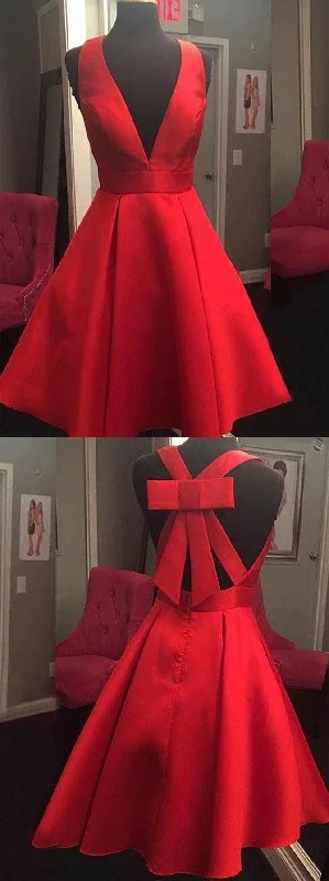 Your Chance to Save is Now!Red Satin Short Homecoming Dress   cg13276