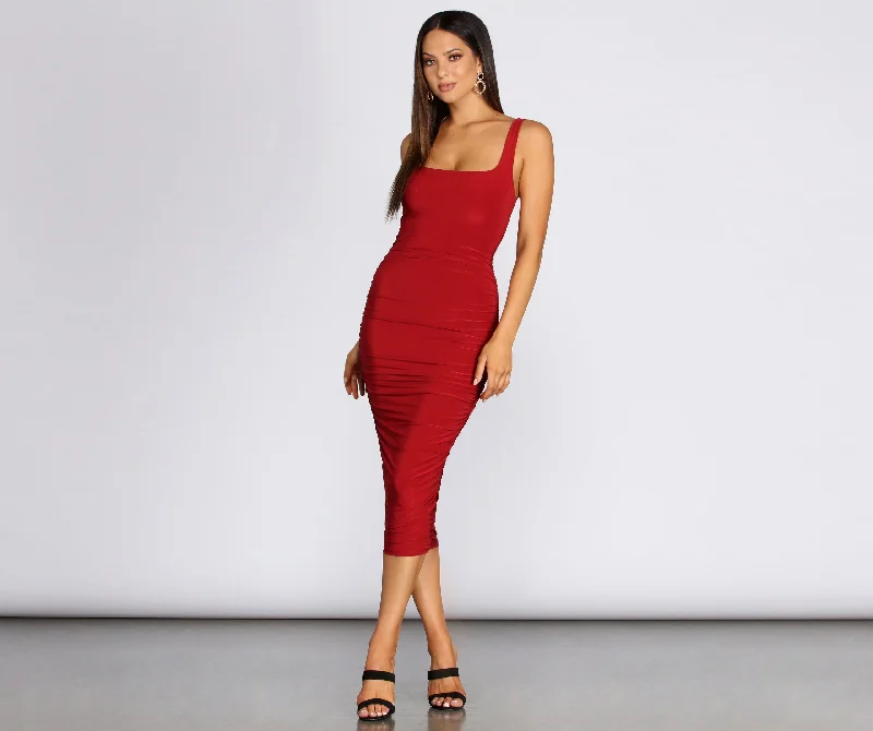 Upgrade for Less!Ruched Right In Midi Dress
