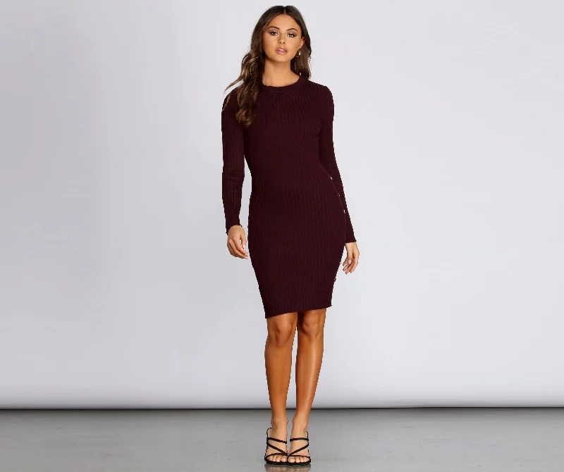 Save Money, Shop Happy!Sassy Snaps Ribbed Midi Dress