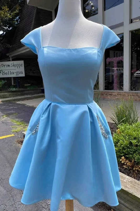 Special Discounts Inside!short A-line light sky blue satin homecoming dress with cap sleeves cg12341 Special Discounts Inside!short A-line light sky blue satin homecoming dress with cap sleeves cg12341