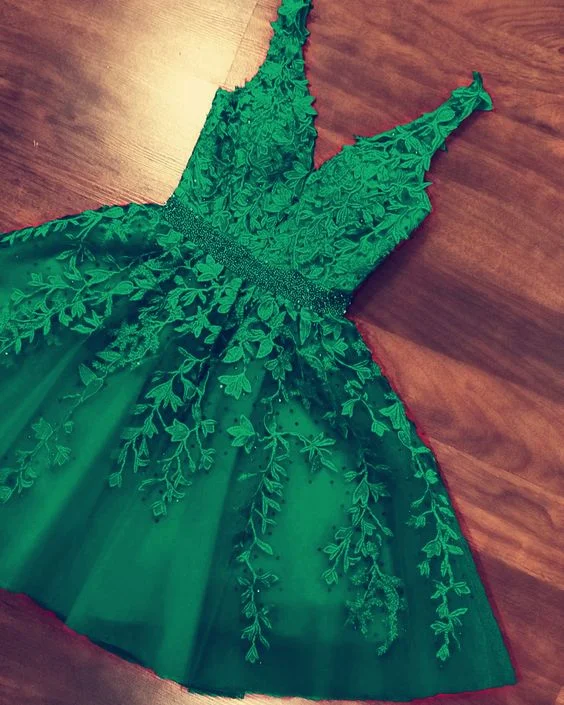 Must-Have Deals Inside!Short green homecoming dresses lace embroidery   cg12799