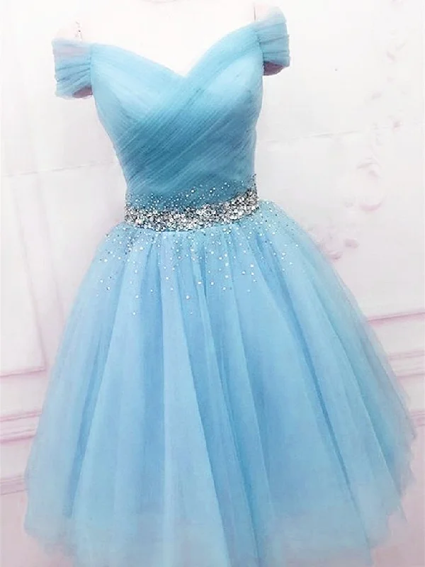 Get More for Less!Short Off The Shoulder Blue Formal Homecoming Dresses   cg13725