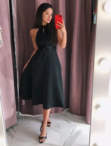 Incredible Savings Inside!Simple A Line High Neck Tea Length Black Homecoming Dress cg13968 Incredible Savings Inside!Simple A Line High Neck Tea Length Black Homecoming Dress cg13968