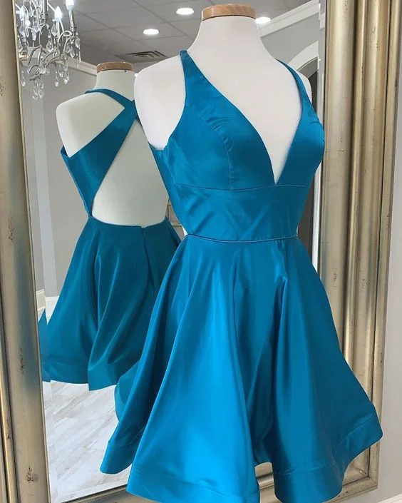 Limited Deals, Unlimited Savings!Simple Blue Short Satin Homecoming Dress   cg14100