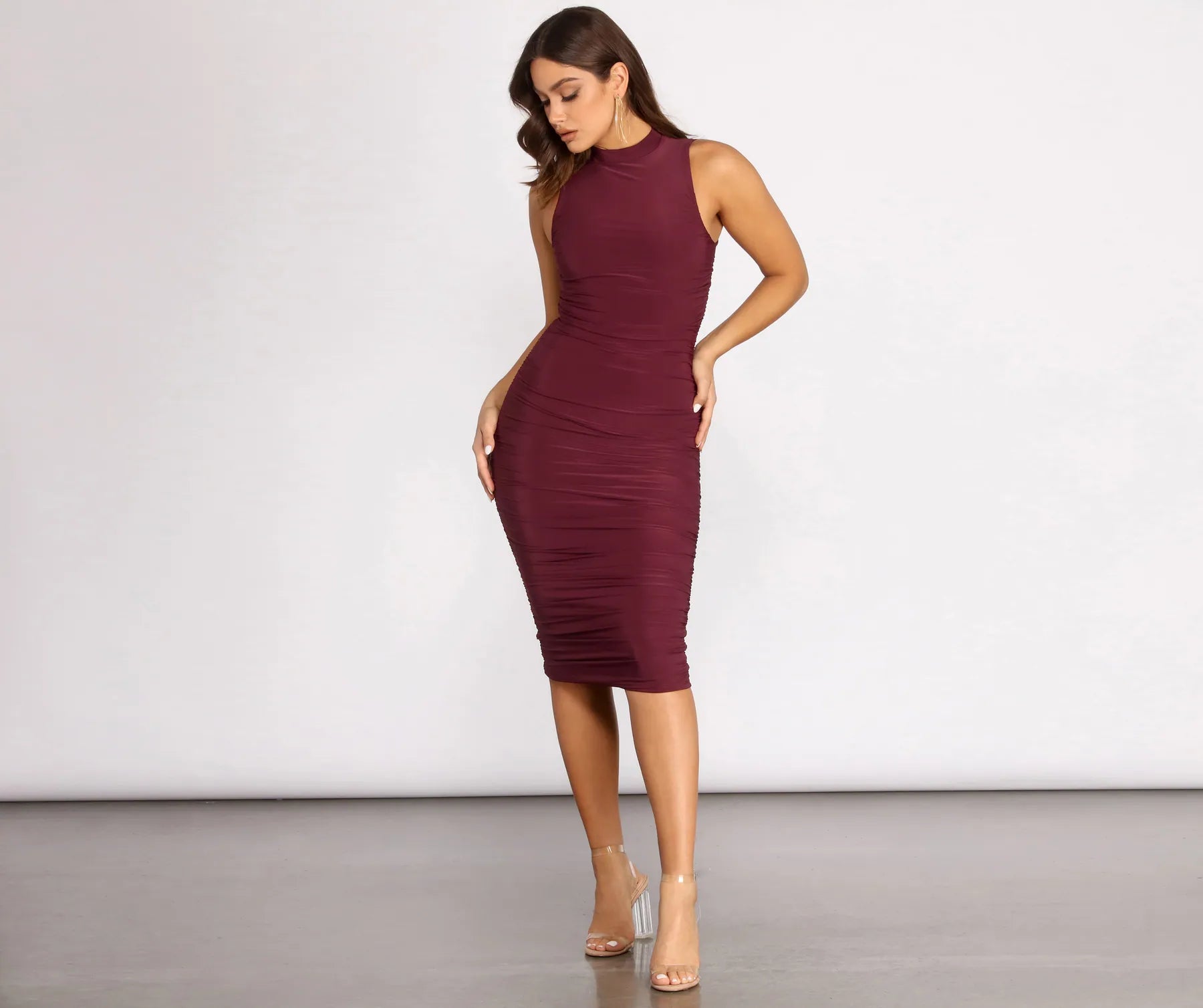 Everything Must Go!Sleeveless Ruched Midi Dress