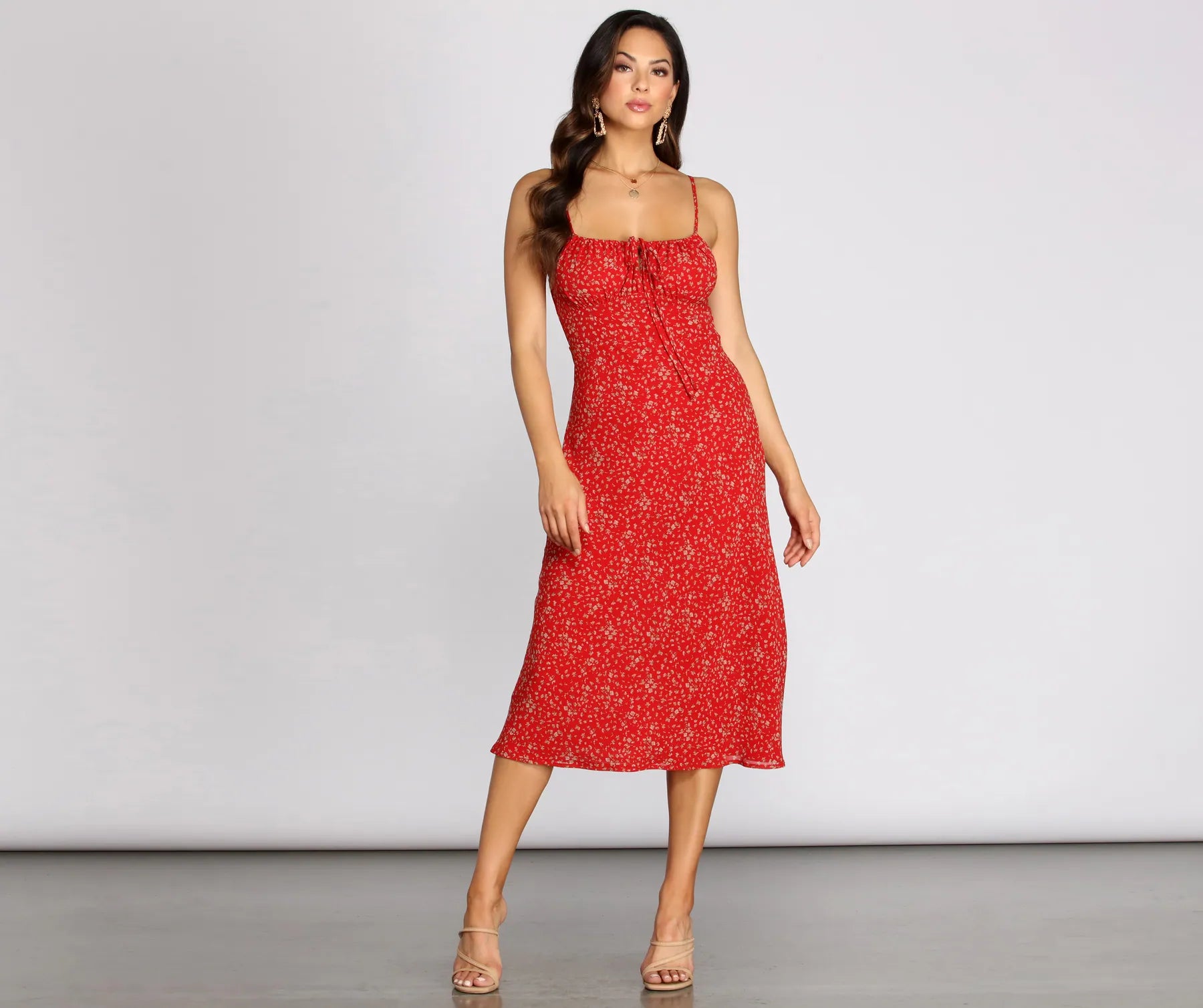 Hottest Discounts of the Year!Sprung On Florals Chiffon Midi Dress