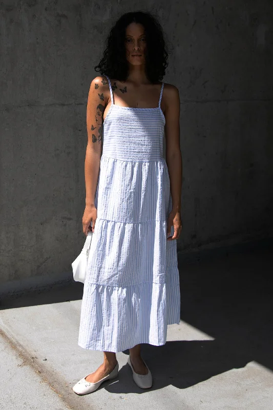 Stock Up and Save!STRIPED TIERED MIDI DRESS
