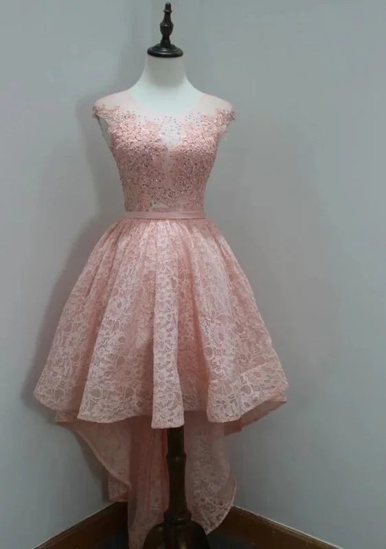 Your Favorite Items on Sale Now!Stylish Round Neck High Low Lace Pink Homecoming Dress cg12012 Your Favorite Items on Sale Now!Stylish Round Neck High Low Lace Pink Homecoming Dress cg12012