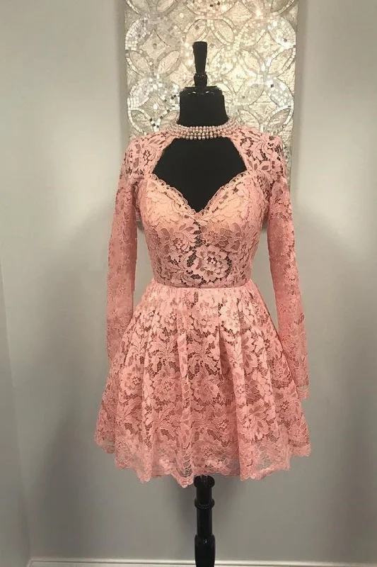 Unlock Huge Savings Now!Sweetheart Long Sleeves Pink Lace Short Homecoming Dress cg14021 Unlock Huge Savings Now!Sweetheart Long Sleeves Pink Lace Short Homecoming Dress cg14021